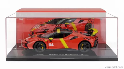 FERRARI  SF90 XX N 51 24h LE MANS WINNER LIVERY - CON VETRINA - WITH SHOWCASE - EXCLUSIVE CARMODEL  RED YELLOW