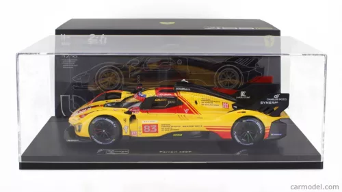FERRARI  499P 3.0L TURBO V6 TEAM AF CORSE N  83 24h LE MANS 2024 ROBERT KUBICA - ROBERT SHWARTZMAN - YIFEI YE - CON VETRINA - WITH SHOWCASE  YELLOW RED