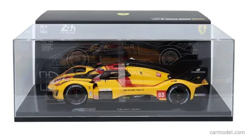 FERRARI  499P 3.0L TURBO V6 TEAM AF CORSE N 83 WINNER 24h LE MANS 2025 ROBERT KUBICA - PHIL HANSON - YIFEI YE - CON VETRINA - WITH SHOWCASE  YELLOW RED