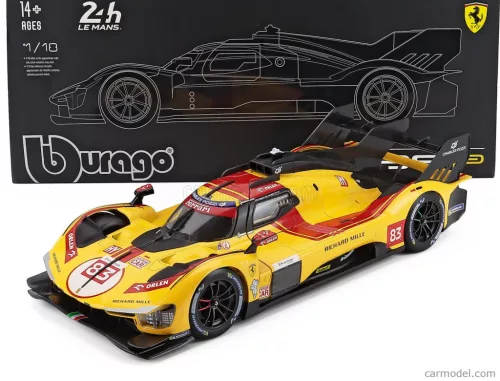 FERRARI  499P 3.0L TURBO V6 TEAM AF CORSE N 83 WINNER 24h LE MANS 2025 ROBERT KUBICA - PHIL HANSON - YIFEI YE - CON VETRINA - WITH SHOWCASE  YELLOW RED