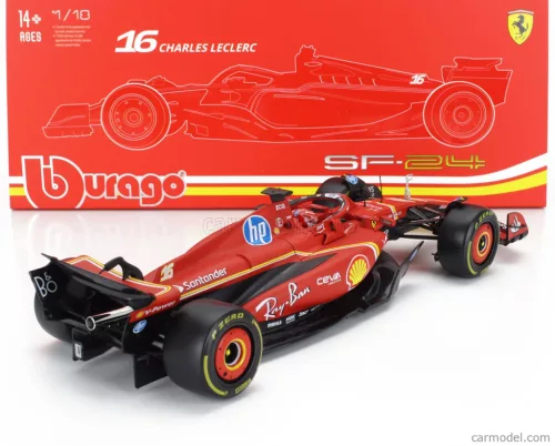 FERRARI  F1  SF-24 TEAM SCUDERIA FERRARI N 16 4th EMILIA ROMAGNA IMOLA GP 2024 CHARLES LECLERC - CON VETRINA - WITH SHOWCASE  RED BLACK