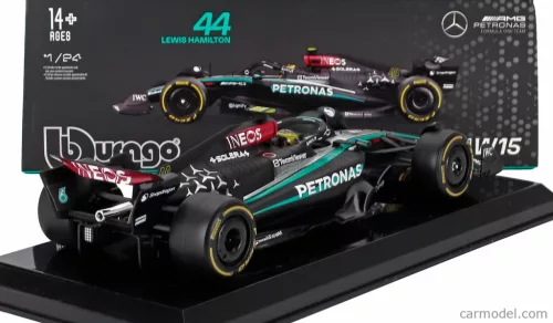 MERCEDES GP  F1  W15 EQ PERFORMANCE TEAM AMG PETRONAS MOTORSPORT N 44 SEASON 2024 LEWIS HAMILTON - WITH PILOT AND SHOWCASE  BLACK SILVER GREEN