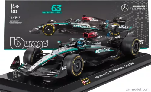 MERCEDES GP  F1  W15 EQ PERFORMANCE TEAM AMG PETRONAS MOTORSPORT N 63 SEASON 2024 GEORGE RUSSELL - WITH PILOT AND SHOWCASE  BLACK SILVER GREEN