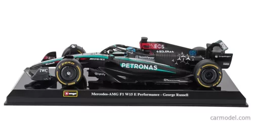 MERCEDES GP  F1  W15 EQ PERFORMANCE TEAM AMG PETRONAS MOTORSPORT N 63 SEASON 2024 GEORGE RUSSELL - WITH PILOT AND SHOWCASE  BLACK SILVER GREEN