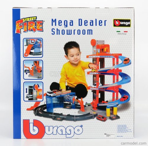 ACCESSORIES  DIORAMA - PARKING - MEGA DEALER SHOWROOM WITH AUDI A6 AVANT 2019 + PORSCHE 911 996 GT3 COUPE 1997  RED BLUE GREY