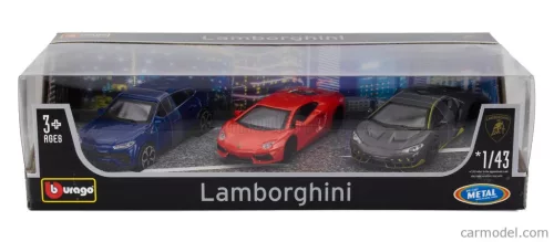 LAMBORGHINI  SET 3X URUS 2018 + AVENTADOR 2018 + CENTENARIO LP770-4 2016  GREY RED BLUE