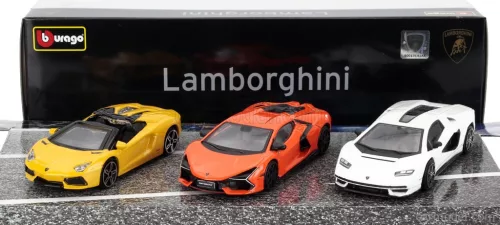 LAMBORGHINI  SET 3X REVUELTO HYBRID 2023 - AVENTADOR ROADSTER 2018 - COUNTACH LPi 800-4 2021  ORANGE YELLOW WHITE