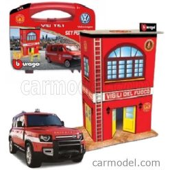   ACCESSORIES  DIORAMA - SET BUILD YOUR CITY FIRE STATION - CASERMA VIGILI DEL FUOCO - WITH VOLKSWAGEN T6 MINIBUS  RED WHITE