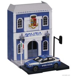   ACCESSORIES  DIORAMA - SET BUILD YOUR CITY POLICE STATION - CASERMA POLIZIA - WITH ALFA ROMEO GIULIA 2015  LIGHT BLUE WHITE
