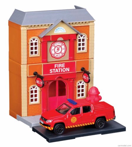 ACCESSORIES  DIORAMA - SET FIRE STATION WITH VOLKSWAGEN AMAROK PICK-UP 2009  RED