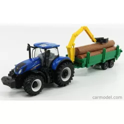   NEW HOLLAND  T7.315 TRACTOR + TREE FORWARDER AND WOOD  BLUE GREEN WOOD
