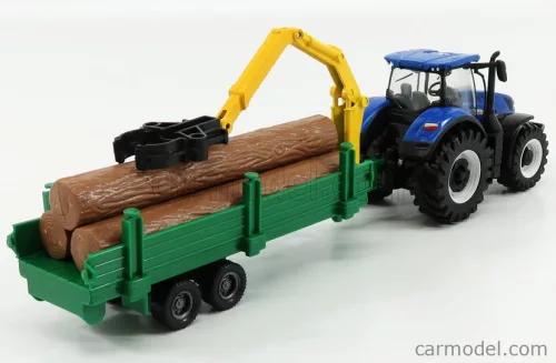 NEW HOLLAND  T7.315 TRACTOR + TREE FORWARDER AND WOOD  BLUE GREEN WOOD