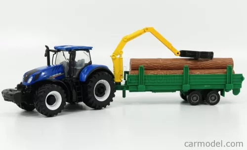 NEW HOLLAND  T7.315 TRACTOR + TREE FORWARDER AND WOOD  BLUE GREEN WOOD