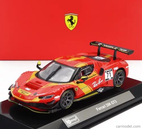 FERRARI  296 GT3 3.0L TWIN TURBO V6 N 71 RACING 2023 - CON VETRINA - WITH SHOWCASE  RED YELLOW