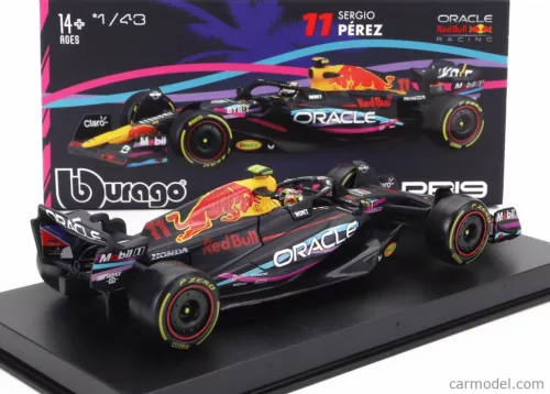 RED BULL  F1  RB19 TEAM ORACLE RED BULL RACING N 11 2nd MIAMI GP 2023 SERGIO PEREZ - WITH HELMET AND PLASTIC SHOWCASE  MATT BLUE