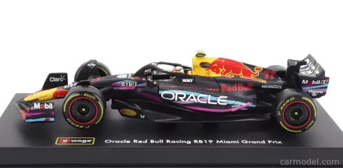 RED BULL  F1  RB19 TEAM ORACLE RED BULL RACING N 11 2nd MIAMI GP 2023 SERGIO PEREZ - WITH HELMET AND PLASTIC SHOWCASE  MATT BLUE