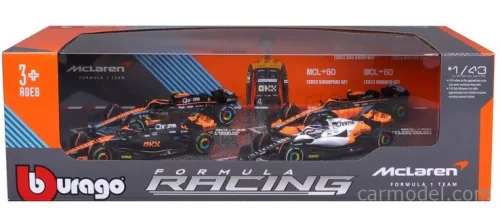 McLAREN  F1  SET 4X - TEAM MCLAREN MCL36 N 4 ABU DHABI GP 2022 - MCL60 N 4 SINGAPORE GP - MONACO GP - BRITISH GP 2023 LANDO NORRIS  ORANGE BLACK WHITE
