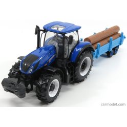   NEW HOLLAND  T7HD TRACTOR WITH TRAILER TRUNK TRANSPORT - TRASPORTO TRONCHI  BLUE