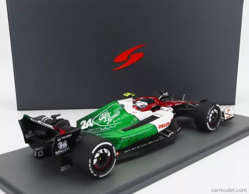 ALFA ROMEO  F1  C42 TEAM ORLEN RACING N 24 AZERBAIJAN GP 2022 GUANYU ZHOU - CON VETRINA - WITH SHOWCASE - SPECIAL BOX  WHITE RED MET GREEN