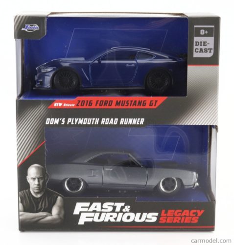 FORD USA  SET 2X FAST & FURIOUS - MUSTANG GT COUPE 2016 - PLYMOUTH ROAD RUNNER 1970  BLUE GREY