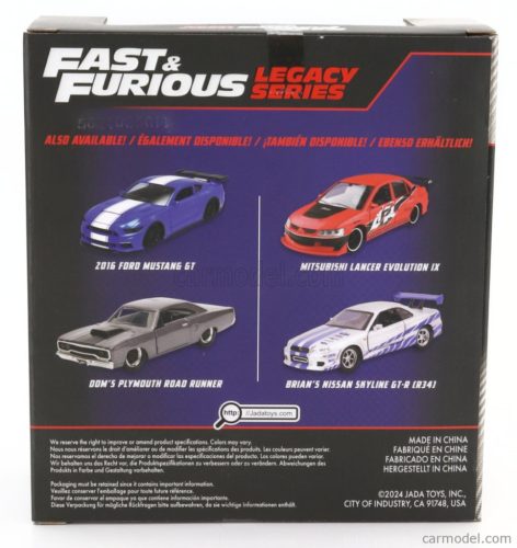 FORD USA  SET 2X FAST & FURIOUS - MUSTANG GT COUPE 2016 - PLYMOUTH ROAD RUNNER 1970  BLUE GREY