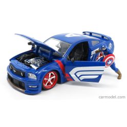   FORD USA  MUSTANG GT COUPE 2006 WITH CAPTAIN AMERICA FIGURE  BLUE RED WHITE