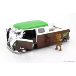   VOLKSWAGEN  T1 DOUBLE CABINE PICK-UP 1963 WITH GROOT FIGURE - GUARDIANS OF THE GALAXY  BROWN WHITE GREEN