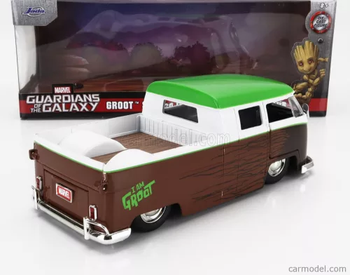 VOLKSWAGEN  T1 DOUBLE CABINE PICK-UP 1963 WITH GROOT FIGURE - GUARDIANS OF THE GALAXY  BROWN WHITE GREEN