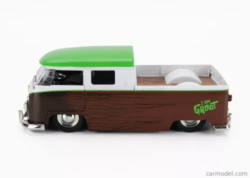 VOLKSWAGEN  T1 DOUBLE CABINE PICK-UP 1963 WITH GROOT FIGURE - GUARDIANS OF THE GALAXY  BROWN WHITE GREEN