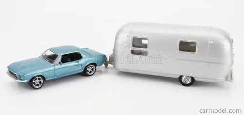 FORD USA  MUSTANG COUPE 1968 WITH AIRSTREAM CARAVAN ROULOTTE  LIGHT BLUE MET