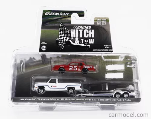 CHEVROLET  C-30 PICK-UP CUSTOM DELUXE 1986 WITH TRAILER + MONTE CARLO SS N 25 RACING 1986  WHITE RED