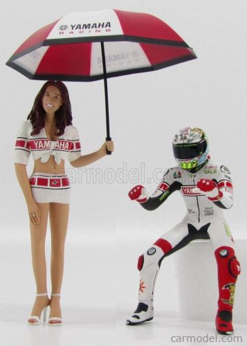FIGURES  PILOTA VALENTINO ROSSI E OMBRELLINA GP VALENCIA 2005  WHITE RED