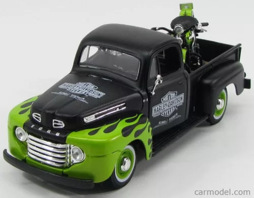 FORD USA  F-1 PICK-UP CUSTOM HARLEY-DAVIDSON 1948 + MOTORCYCLE HARLEY DAVIDSON FL PANHEAD 1948  MATT BLACK LIGHT GREEN