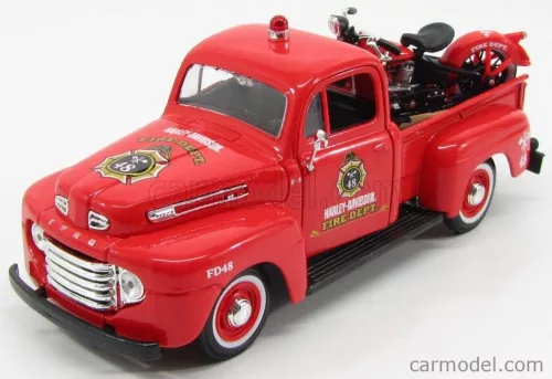FORD USA  F-1 PICK-UP CUSTOM HARLEY-DAVIDSON 1948 + MOTORCYCLE HARLEY DAVIDSON EL KNUCKLEHEAD 1936 FIRE DEPARTMEN  RED