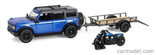 FORD USA  BRONCO BLACK DIAMOND WITH TRAILER + MOTORCYCLE 2021  BLUE BLACK