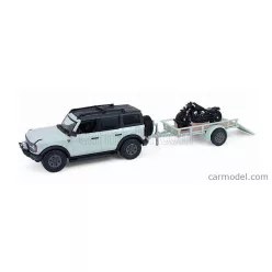   FORD USA  BRONCO BLACK DIAMOND WITH TRAILER + MOTORCYCLE 2021  LIGHT GREEN BLACK