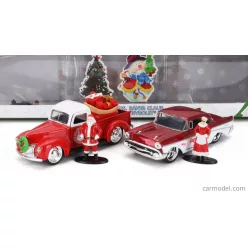   FORD USA  SET HOLIDAY RIDES 2022 - PICK-UP 1941 WITH CHEVROLET BEL AIR 1957 WITH SANTA CLAUS (BABBO NATALE) & MRS. SANTA CLAUS FIGURES  RED MET WHITE