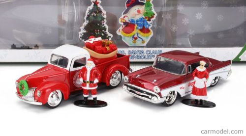 FORD USA  SET HOLIDAY RIDES 2022 - PICK-UP 1941 WITH CHEVROLET BEL AIR 1957 WITH SANTA CLAUS (BABBO NATALE) & MRS. SANTA CLAUS FIGURES  RED MET WHITE