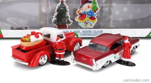 FORD USA  SET HOLIDAY RIDES 2022 - PICK-UP 1941 WITH CHEVROLET BEL AIR 1957 WITH SANTA CLAUS (BABBO NATALE) & MRS. SANTA CLAUS FIGURES  RED MET WHITE