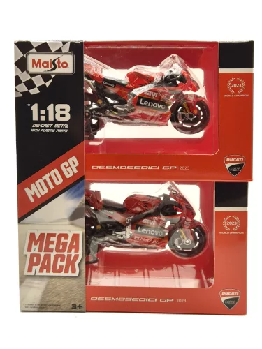 DUCATI  SET 2X DESMOSEDICI GP23 TEAM LENOVO N 1 WORLD CHAMPION MOTOGP SEASON 2023 FRANCESCO BAGNAIA + N 23 MOTOGP SEASON 2023 ENEA BASTIANINI  RED