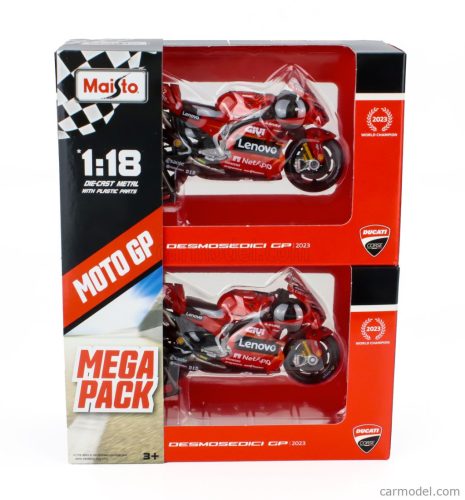 DUCATI  SET 2X DESMOSEDICI GP23 TEAM LENOVO N 1 WORLD CHAMPION MOTOGP SEASON 2023 FRANCESCO BAGNAIA + N 23 MOTOGP SEASON 2023 ENEA BASTIANINI  RED