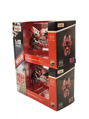 DUCATI  SET 2X DESMOSEDICI GP23 TEAM LENOVO N 1 WORLD CHAMPION MOTOGP SEASON 2023 FRANCESCO BAGNAIA + N 23 MOTOGP SEASON 2023 ENEA BASTIANINI  RED