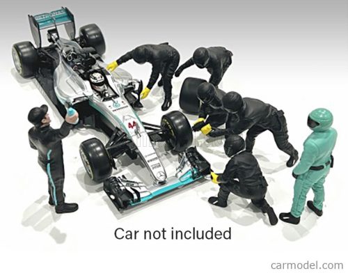 FIGURES  F1  SET 2 2022 - DIORAMA PIT-STOP SET 7 X MECCANICI - MECHANICS - WITH DECALS  BLACK GREEN