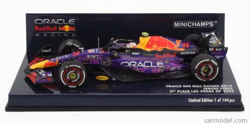 RED BULL  F1  RB19 TEAM ORACLE RED BULL RACING N 11 3rd LAS VEGAS USA GP 2023 SERGIO PEREZ  PURPLE YELLOW RED