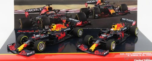 RED BULL  SET F1  2X F1  RB16B HONDA RA620H TEAM ASTON MARTIN N 33 MAX VERSTAPPEN 2021 WORLD CHAMPION + N 11 2021 SERGIO PEREZ  MATT BLUE YELLOW RED