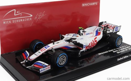HAAS  F1  VF-21 FERRARI 065/6 TEAM URALKALI N 47 BELGIUM GP 2021 MICK SCHUMACHER  WHITE BLUE RED