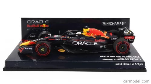 RED BULL  F1  RB18 TEAM ORACLE RED BULL RACING N 1 WINNER HUNGARIAN GP WORLD CHAMPION 2022 MAX VERSTAPPEN  MATT BLUE YELLOW RED