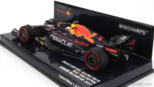 RED BULL  F1  RB18 TEAM ORACLE RED BULL RACING N 1 WORLD CHAMPION WINNER BELGIUM GP 2022 MAX VERSTAPPEN  MATT BLUE YELLOW RED