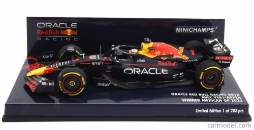 RED BULL  F1  RB18 TEAM ORACLE RED BULL RACING N 1 WINNER MEXICO GP WORLD CHAMPION 2022 MAX VERSTAPPEN  MATT BLUE YELLOW RED