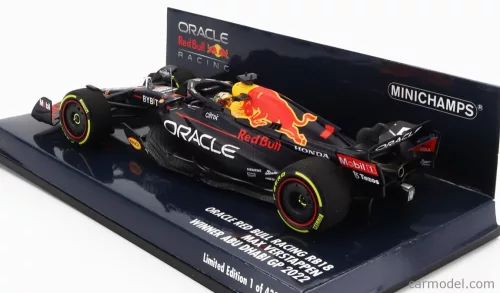RED BULL  F1  RB18 TEAM ORACLE RED BULL RACING N 1 WINNER ABU DHABI GP WORLD CHAMPION 2022 MAX VERSTAPPEN  MATT BLUE YELLOW RED